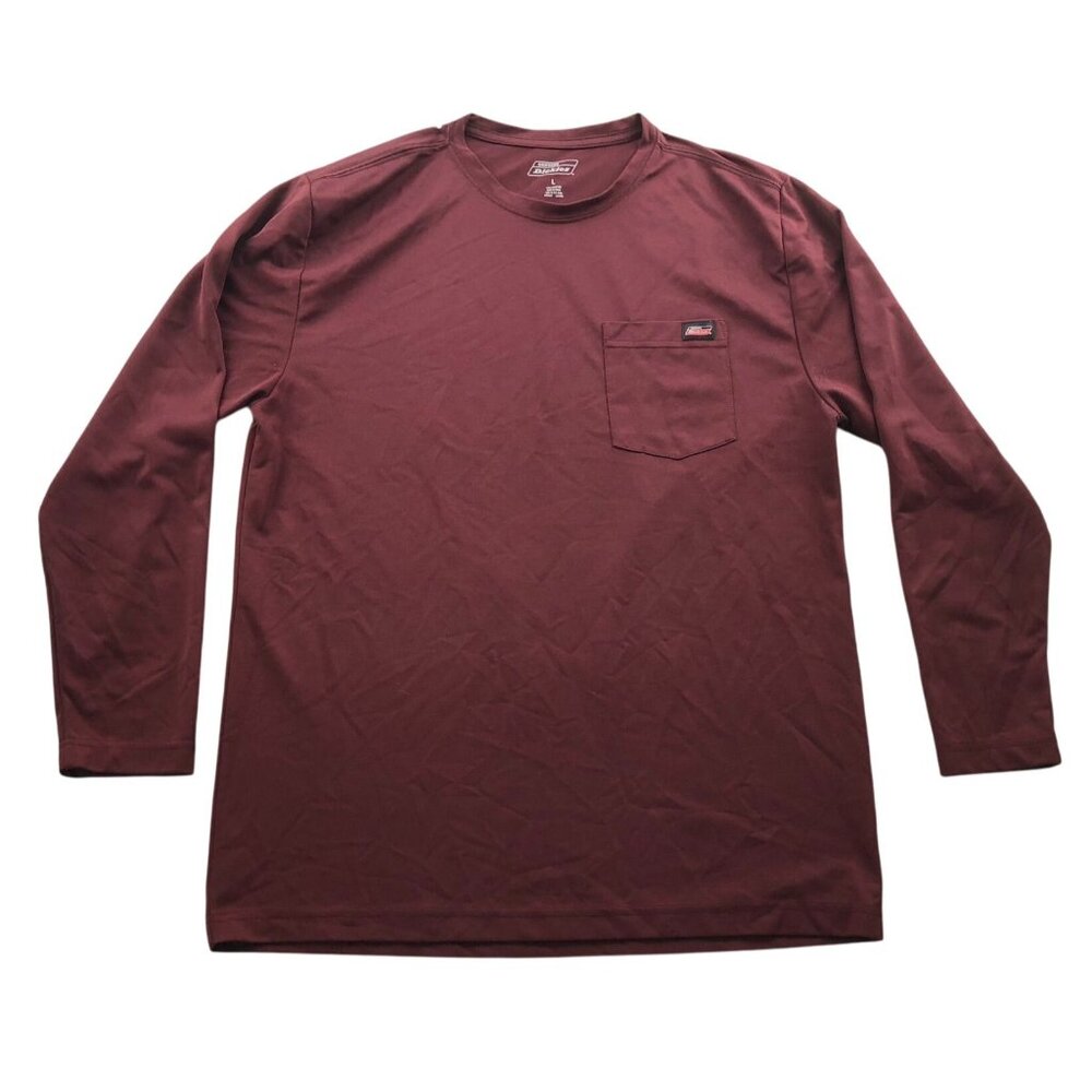 Genuine Dickies Mens Work T-Shirt Large Long Sleeve Pullover Pocket Tee Burgundy